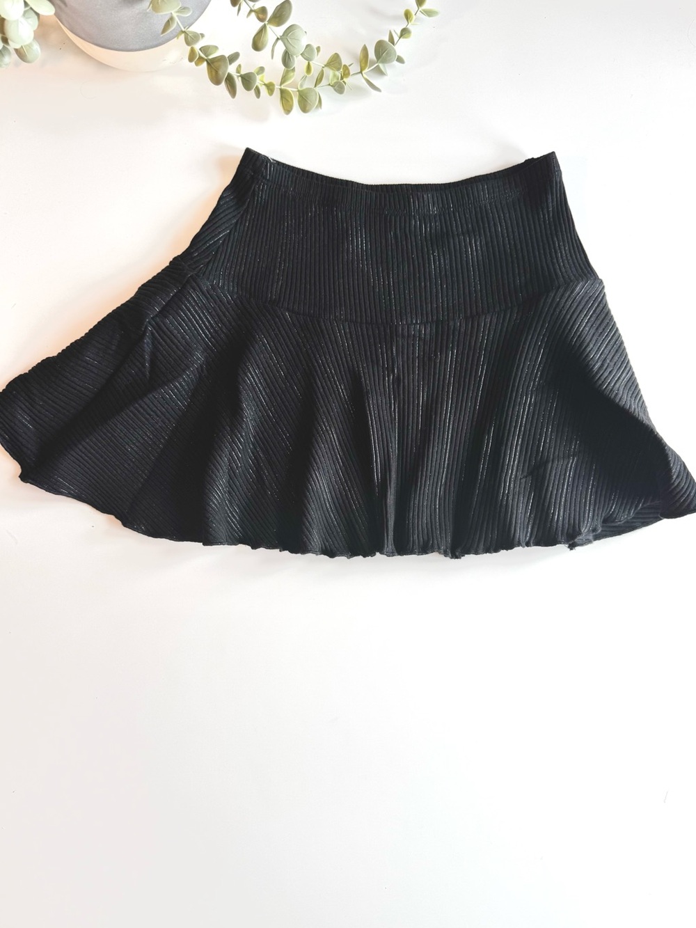 H&M Black Ribbed Skater Skirt Girls Size 6-7Y Sparkle Knit Flare Skirt